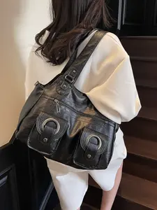 Korean Style Fashion Zipper Bag, Multi-Pocket Backpack, Large Capacity Commuter Tote, Shoulder Bag for Shopping and Travel