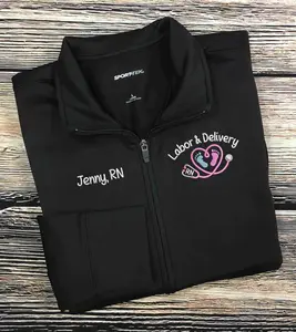 Nurse Full Zippered Jacket Sweatshirt | Labor and Delivery|Personalized Nurse Polyester Jacket|Personalized Ladies Nurse/Doctor Labor and Delivery Jacket