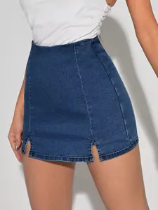 ✨ Tall Girl High Waist Black Denim Skort Fit | Extended Length Double Slit Everyday