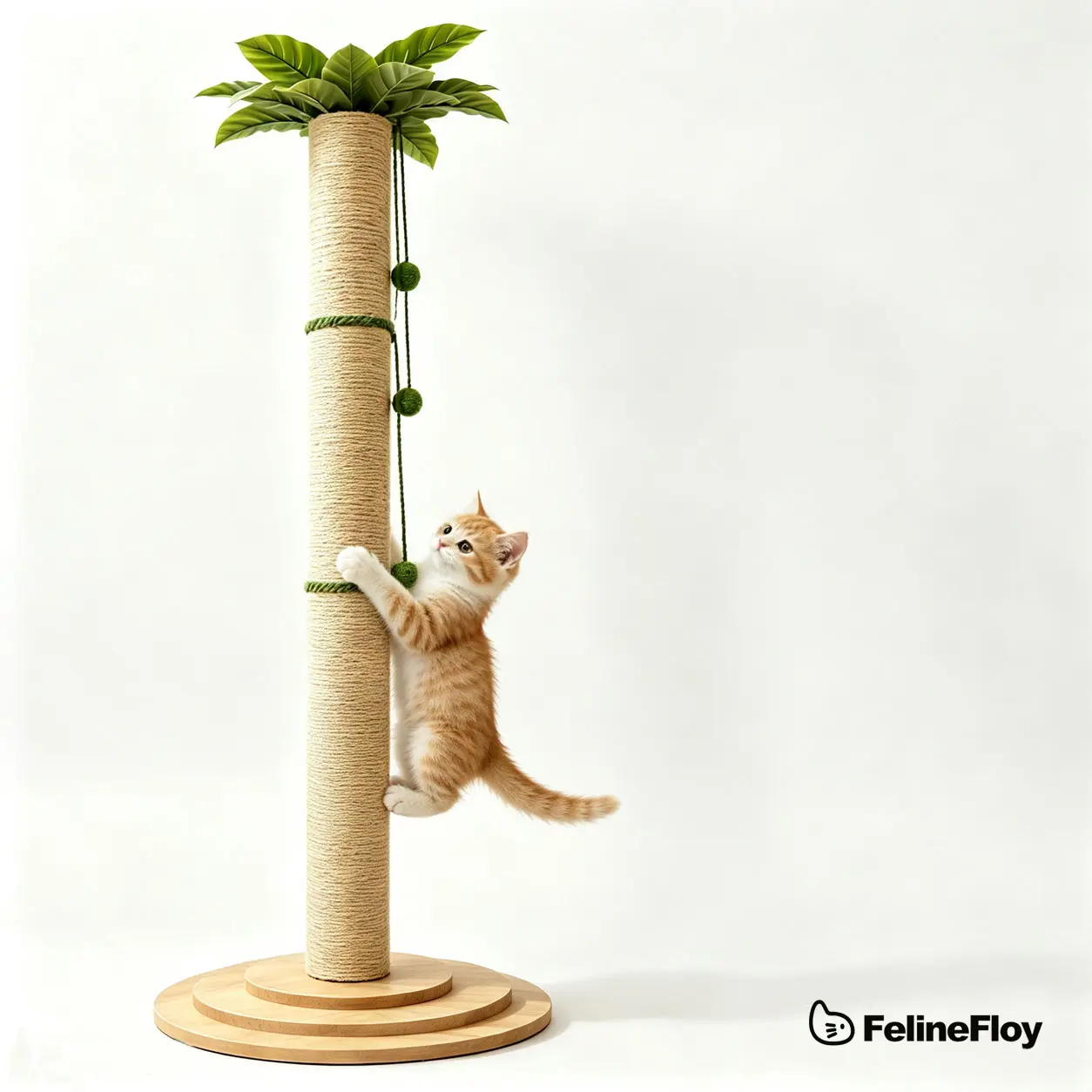 63in Tall Contemporary Freestanding Plant-Inspired Cat Scratching Post, Sturdy Base, Natural Sisal Rope, No Shedding, Detachable Climbing Board Toy, Stain Resistant, All Seasons Oversized Indoor Furniture for Multi-Cat Homes, Fur Kids Gift