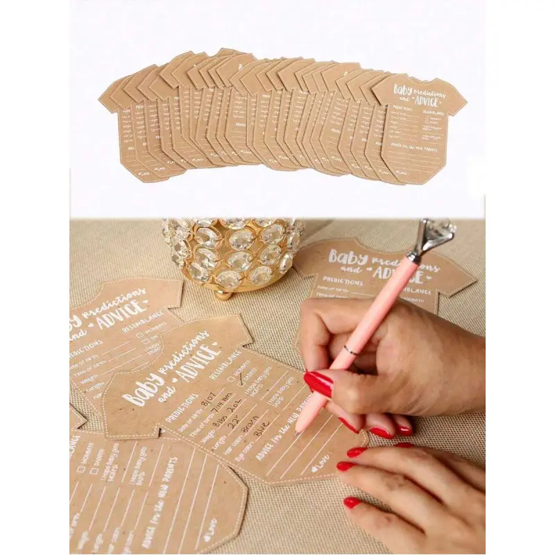 20pcs Baby Prediction & Advice Cards, Clothing Style Onesie Shaped Kraft Paper Cards for Baby Shower, Gender Reveal Party Games, Baptism Gifts, Party Favors for Guests, DIY Handwritten Blessing Cards, Table Decor & Photo Props for Baby Shower