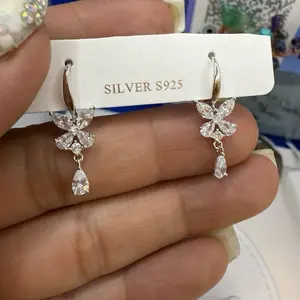 925 sterling silver earring dangling high quality cubic zirconia stones Italian (( aretes de plata Italiana Alta calidad piedras finas de zirconia