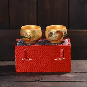Full Gold Dragon and Phoenix Couple Cups Master Cup Tea Cup Men and Women Couple Cups High-end Tea Set