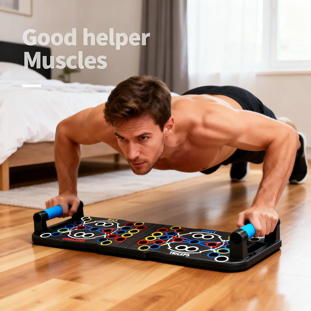 LHU 1PC 54-Hole Extended Push-Up Board,  Multi-Functional Pushup Stands System Fitness,Floor Chest Muscle Exercise Professional Equipment， Unisex Multifunctional Strength Training Equipment with Prone Support Pole for Chest Fitness