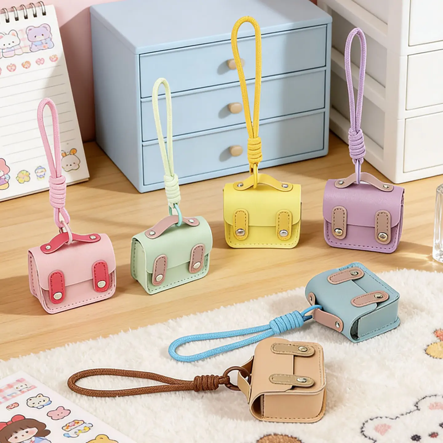Stylish PU Leather Earbud Bag for Women, Keychain Earbud Holder & Trendy Fashion Bag Charm, Mini Storage Pouch Gift Idea