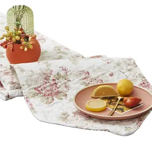 Hint of Mint Cottage Floral Roses Quilted Cotton Dining Table Runner