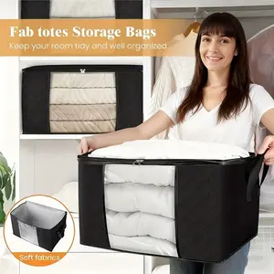 4/8pcs Clothing Storage Bags, Foldable Thick Fabric Blanket Bag, Bedroom Closet Clothes Quilt Organizer Container