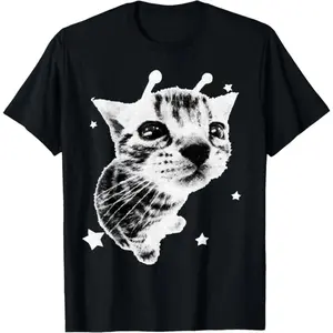Cat Meme Retro Silly Cat Vintage Kitty Funny Shirt T-Shirt Pure Cotton Graphic Tees Menswear Top: Gifts for Men & Women