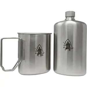 Stainless Steel Nesting Cup & M34 Scout Canteen -  Gear and Supplies - Bushcraft Gear Camping Essentials - Hiking Water Bottle - Camping Canteen- Backpacking Kit