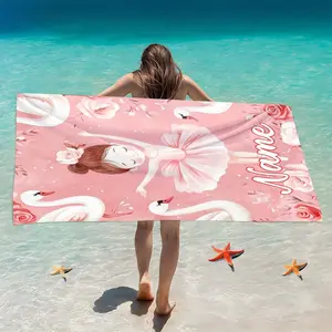 1pc Lovely ballet girl Custom name Beach Towel - Soft, Ultra-Absorbent Microfiber, Lightweight, Perfect for Beach, Parties, Travel, Camping - 55x27in/63x31in, Beach Accessories | Artistic Beach Towel | Ultraabsorbent Fabric, Beach Towel