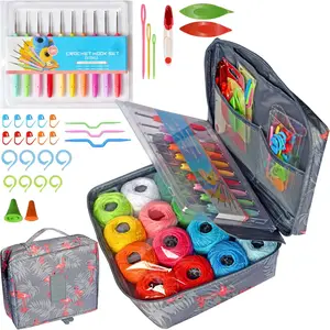 16 Colors Crochet Thread Craft Yarn Knitting Kit and Crochet Kit Includes Crochet Hooks Weaving Needles Locking Stitch Markers All Tools Perfect Beginner Kit