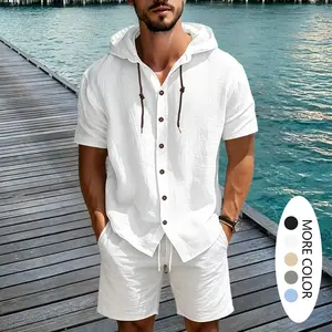 Clean Gent 1-pack: men’s stylish casual beach hooded long-sleeve cardigan; breathable, lightweight linen shirt; 95% linen + 5% polyester; suitable for all seasons.