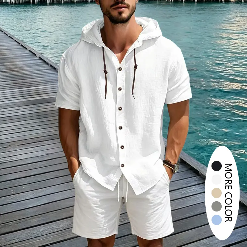 Clean Gent 1-pack: men’s stylish casual beach hooded long-sleeve cardigan; breathable, lightweight linen shirt; 95% linen + 5% polyester; suitable for all seasons.