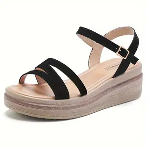 Stylish Comfort Wedges - Women's Open Toe Platform Sandals with Buckle Strap for Casual Wear - Soft Insole, Breathable Design, and Adjustable Fit