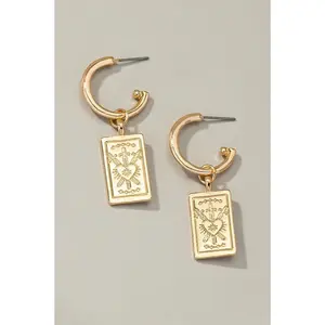 Rectangle drop earrings with etched heart