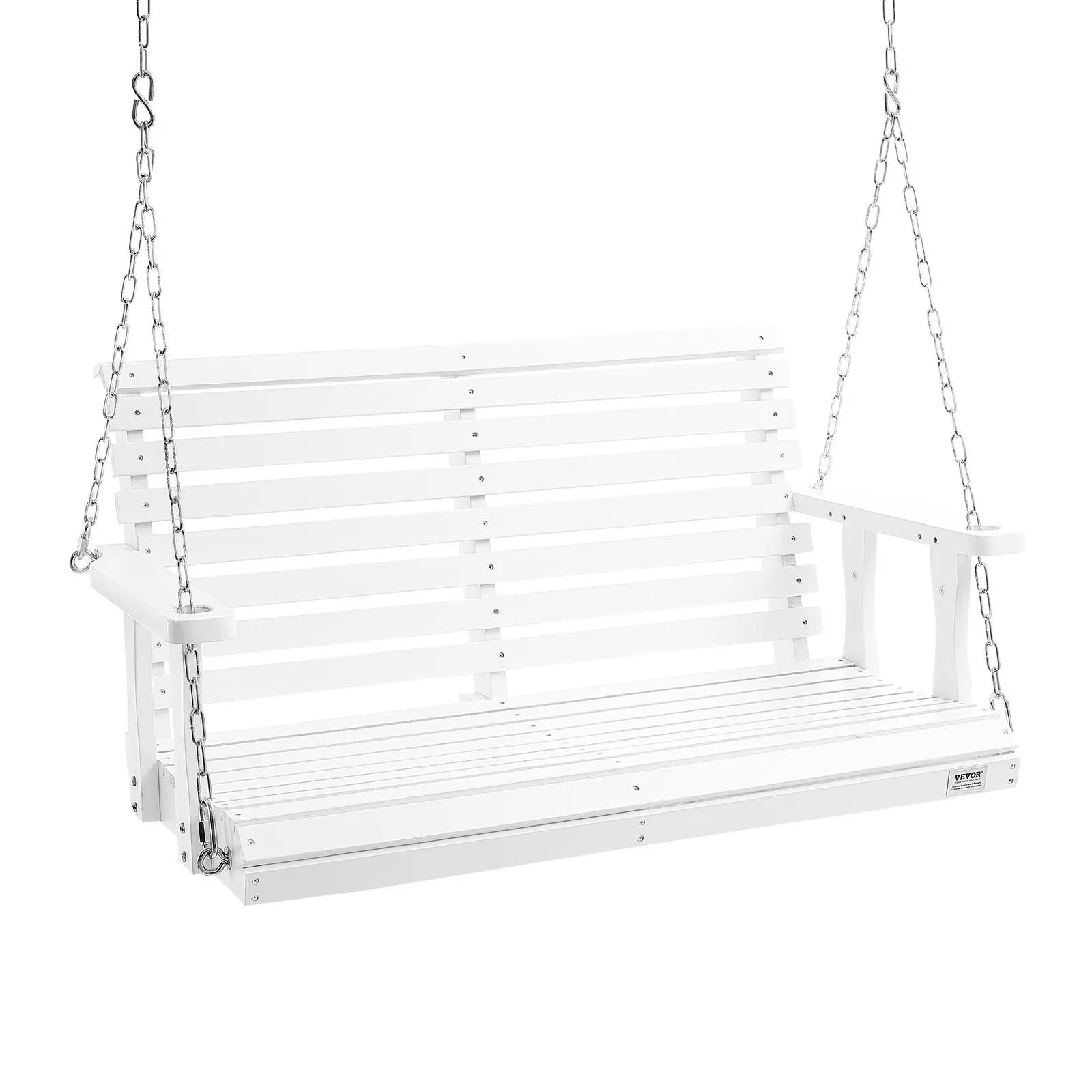 VEVOR 4 ft Classic Wooden Porch Swing with Retro Charm, Outdoor Seating for 2-3 People, Adjustable Chains, 880 lbs Heavy Duty Load, White Patio Bench for Courtyard#SohoChic