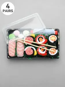 4 Pairs Mid-Calf Socks Gift Box Set, Soft Comfortable Sushi Design, Unisex Casual Fashion for Halloween Thanksgiving Christmas Party