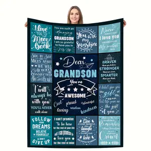 A grandson-inspired blanket, a charming blue print blanket with a message of love, comfortable bedding, and warm grandson gift ideas