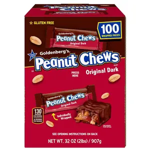Goldenberg’s Peanut Chews Original Dark Chocolate Gravity Feeder (100 ct.) - 2 Lbs. Snack Bite