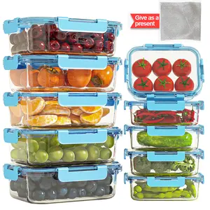 Set of 10 Glass Containers with Lids for Storage, Ideal for Meal Preparation And Pantry Organization. These Lunch Containers Are Leak-Proof And Airtight, Suitable for Use in The Microwave, Oven, Refrigerator, And Dishwasher