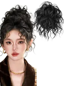 Messy Bun Hair Accessory Elastic Wavy Curly Bun Synthetic Hairpiece Curly Wavy Water Wave Bun Ponytail Band Elastic Ponytail Holder Hairband Wig Band Synthetic Hair Extension Ponytail Soft Synthetic Hair