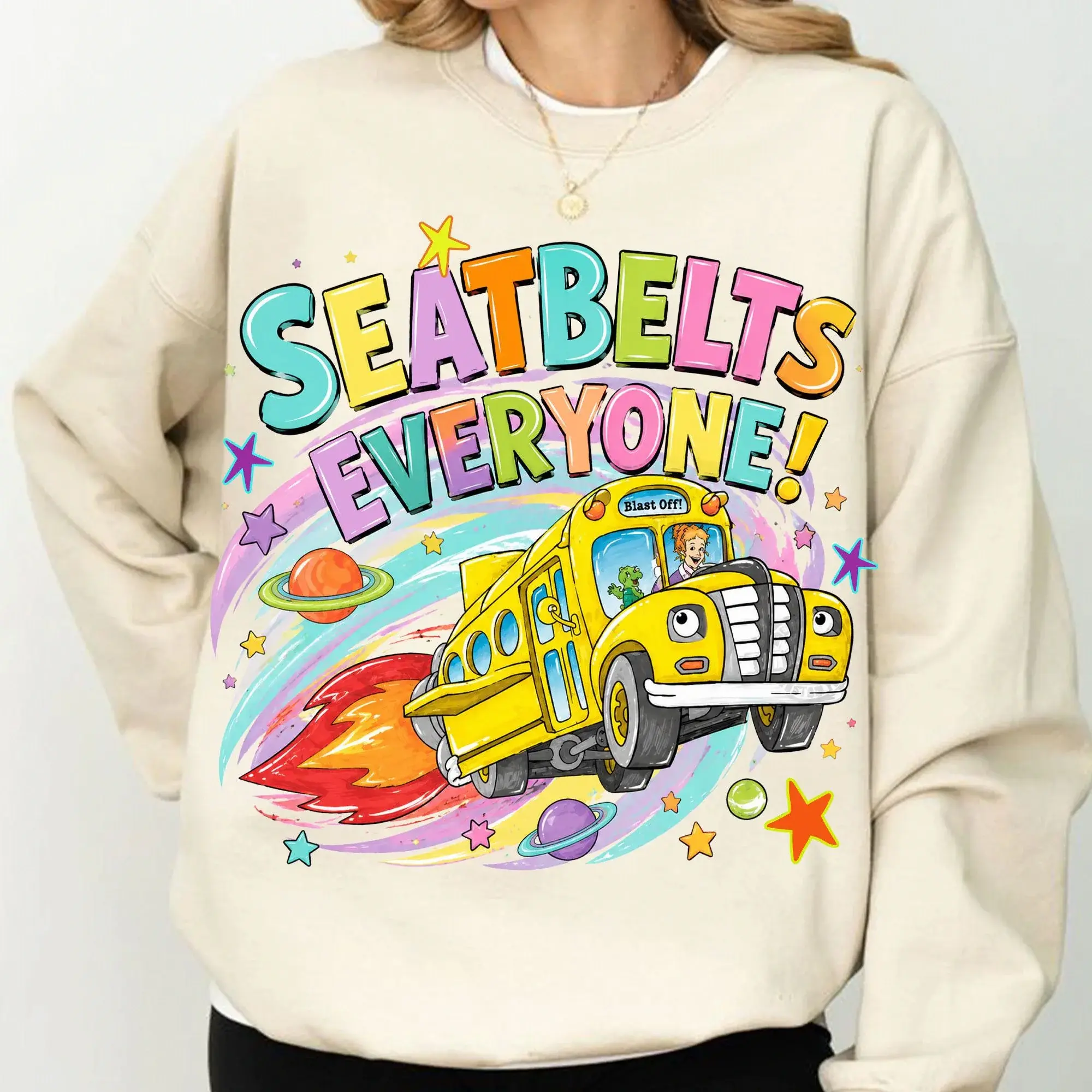 Magic School Bus Miss Frizzle Inspired Vintage Graphic T-Shirt, Space For Everyone Inspirational Grade School Teacher Tee Retro Classroom Teacher Sweatshirt, School Bus Graphic