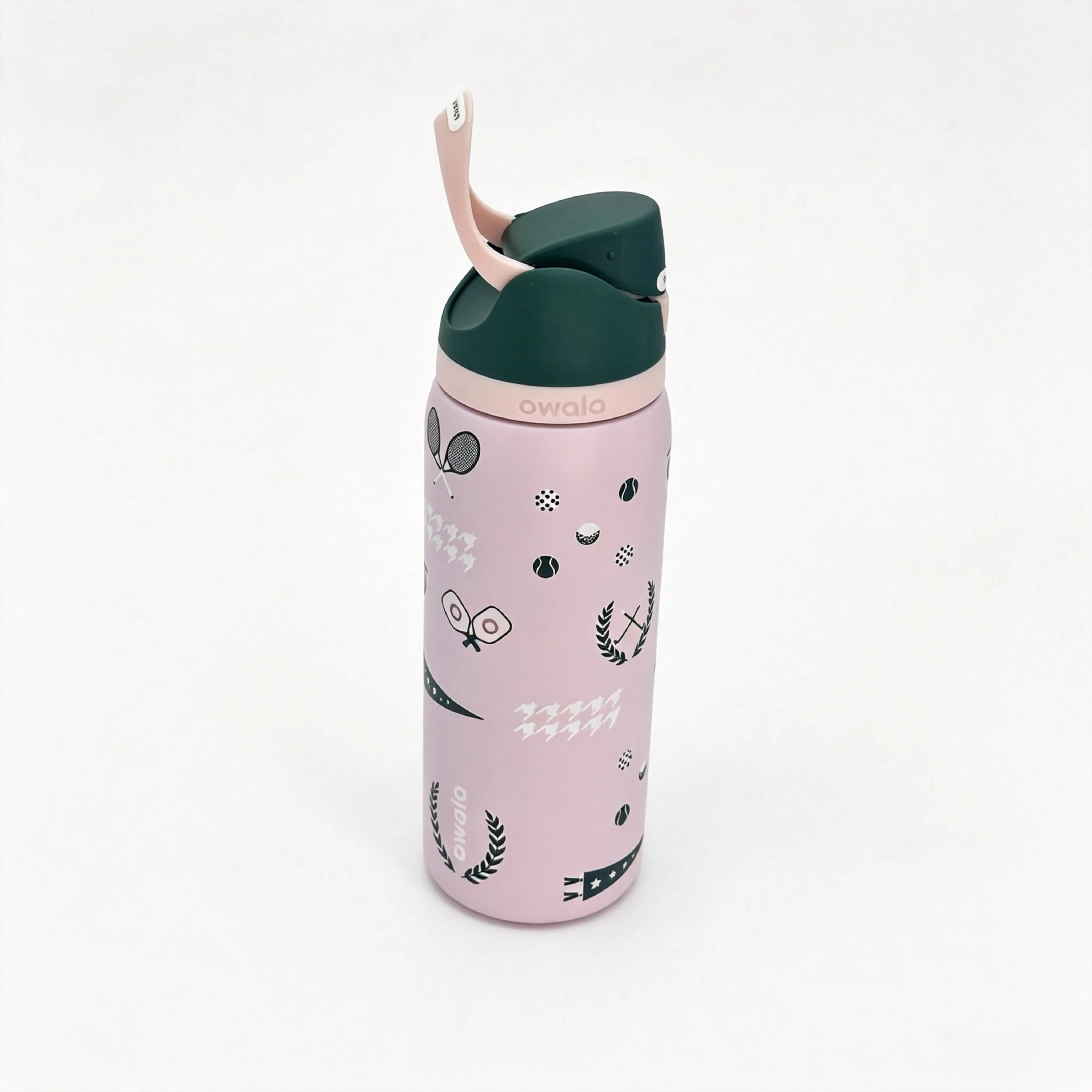 Owala 32oz FreeSip Thermal Insulated Stainless Steel Vacuum Flask, Light Pink Preppy Tennis Racket Print Flip Lid Tumbler, Leakproof Reusable Sports Cup for Tennis Training, Outdoor Use – Ideal Christian Gift for Dads, Friends keep drink travel drinkware