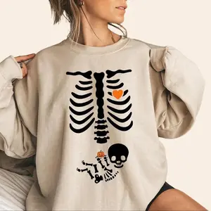 Skeleton Halloween Pregnant Women's Sweatshirt, Funny Pregnancy Announcement Sweatshirt 2025, Pregnant Women's Clothing, Expectant Mom, Autumn New Mom's Sweatshirt