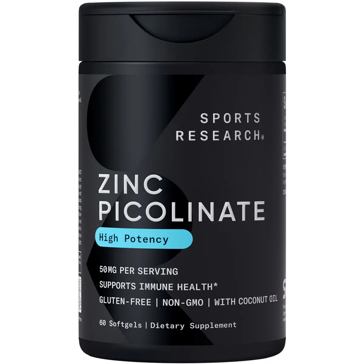 Sports Research Zinc Picolinate - 50mg - with Organic Coconut Oil - Non-GMO Verified, Gluten & Soy Free - 60 Liquid Softgels