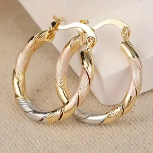 4 Pairs 14K Gold Plated Copper Round Hoop Earrings Vintage Bohemian Twisted Pattern Creoles Nickel Free for Women's Daily Wear Wedding Party Birthday Gifts Christmas Celebrations