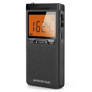 Mini Portable AM FM  Portable Weather  Radio  Mini Pocket Radio Excellent Reception Large LCD Screen Digtail Alarm Clock Radios