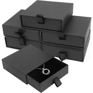 Boxes, 5 Pack 3.5x3.5x1Inch Cardboard  Boxes, Bulk Small  Boxes with  for Necklace Ring Earring Display Box (Black)