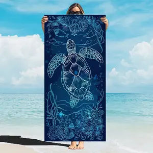 Blue Sea Print Beach Towel - Quick-Dry, Lightweight, Soft, Absorbent, Breathable Modern Textile - Outdoor Accessory for Beach, Pool Use
