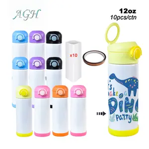 AGH US NEW 12OZ Stainless Steel Sublimation Water Bottler Tumbler with Handle Lids & Rubber Bottom & Shrink Wrap, mixed color, gift individual box