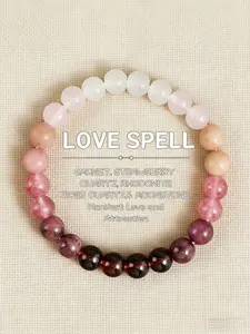 Show Love and Attraction Bracelet Beads, Peach Blossom Natural Crystal Agate Jasper Rose Quartz Rhodonite Bracelet, Gift for Friends, Valentine's Day