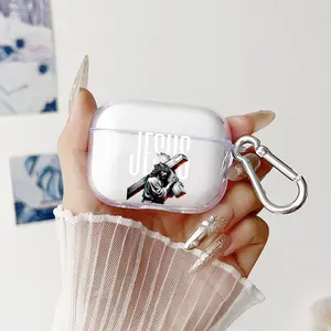 Jesus' Cross Bearing Pattern TPU Soft Protective Case for Apple AirPods 4/3/2/1/Pro/Pro2 Transparent Earphone Cover with Keychain Attachment
