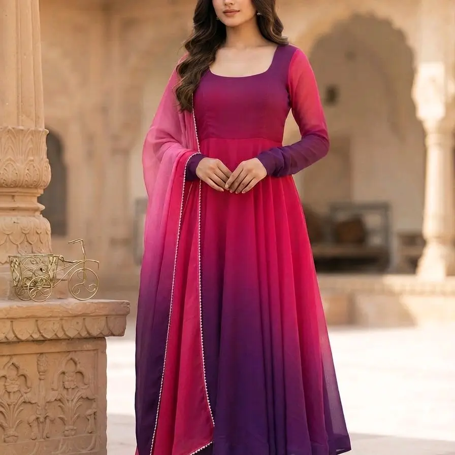 Elegant Dark Pink & Light Pink Anarkali Dress - 40-45 Sizes Available - Perfect for Special Occasions