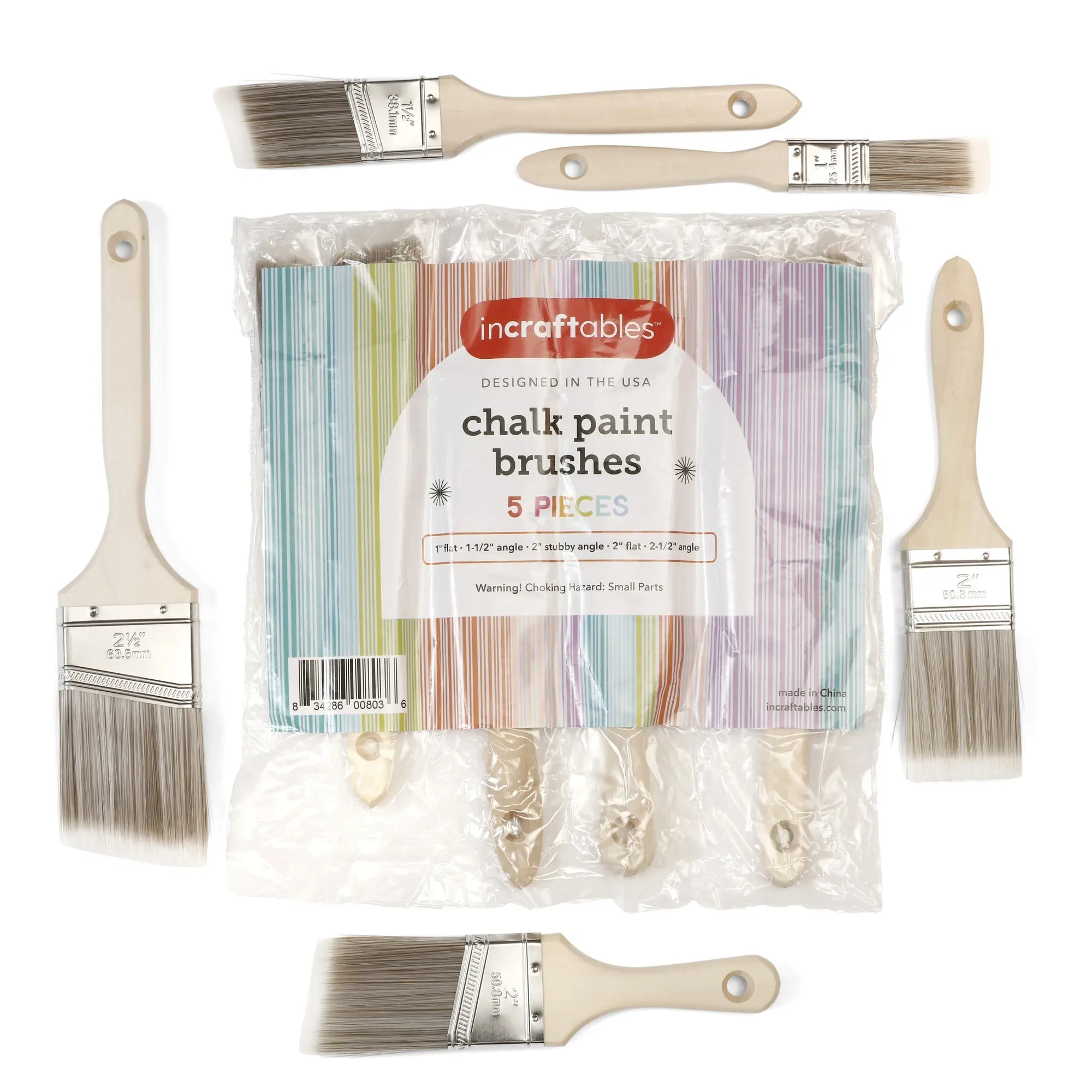 Incraftables Assorted Chalk Paint Brush Set (5pcs). Best Chalk Paint Brushes for Furniture. Wax Brush for Furniture, Chalk Painting, Home Decor & Wall. Natural Bristle Paint Brush for Kids & Adults