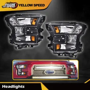 Black Housing Amber Headlights Head Lamps Pair Fit For 2015-2017 Ford F150