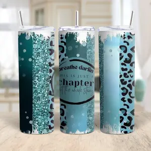 Teal Glitter Tumbler – Inspirational ‘Breathe Darlin’ Leopard Print Cup
