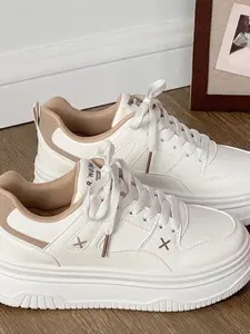New Colorblock Thick Sole Sneakers for Women, Simple Cross Decoration, Height Increasing, Casual Shoes, All Seasons, Ultra-Light