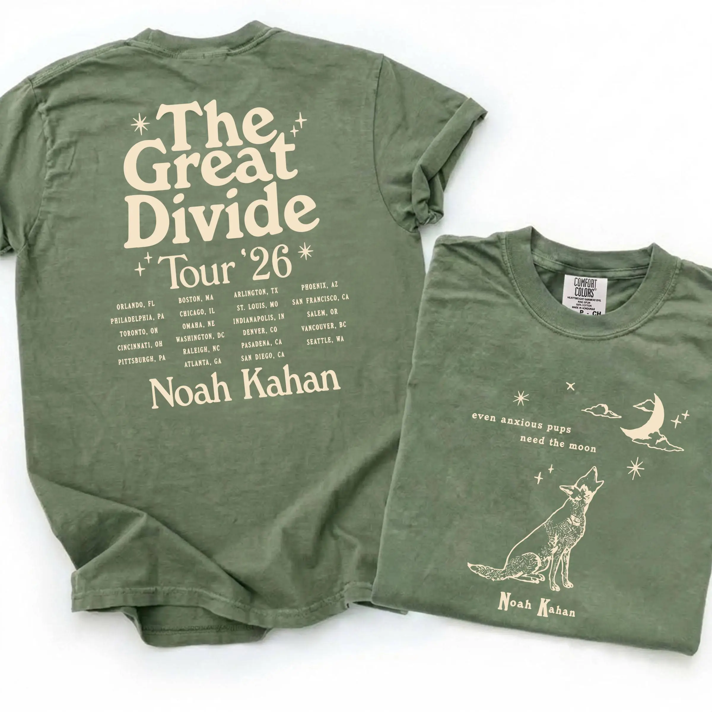 Women's Printed Short-Sleeve Noah Kahan The Great Divide Tour 2026 Tops, Fit Unisex Cotton Folk Music Concert Tee, Mountain Dog Graphic Fan Gift Shirt, Shortsleeve, Style, Casual, Everyday, All Seasons, Tour Artwork, Crew Neck, Concert Graphic