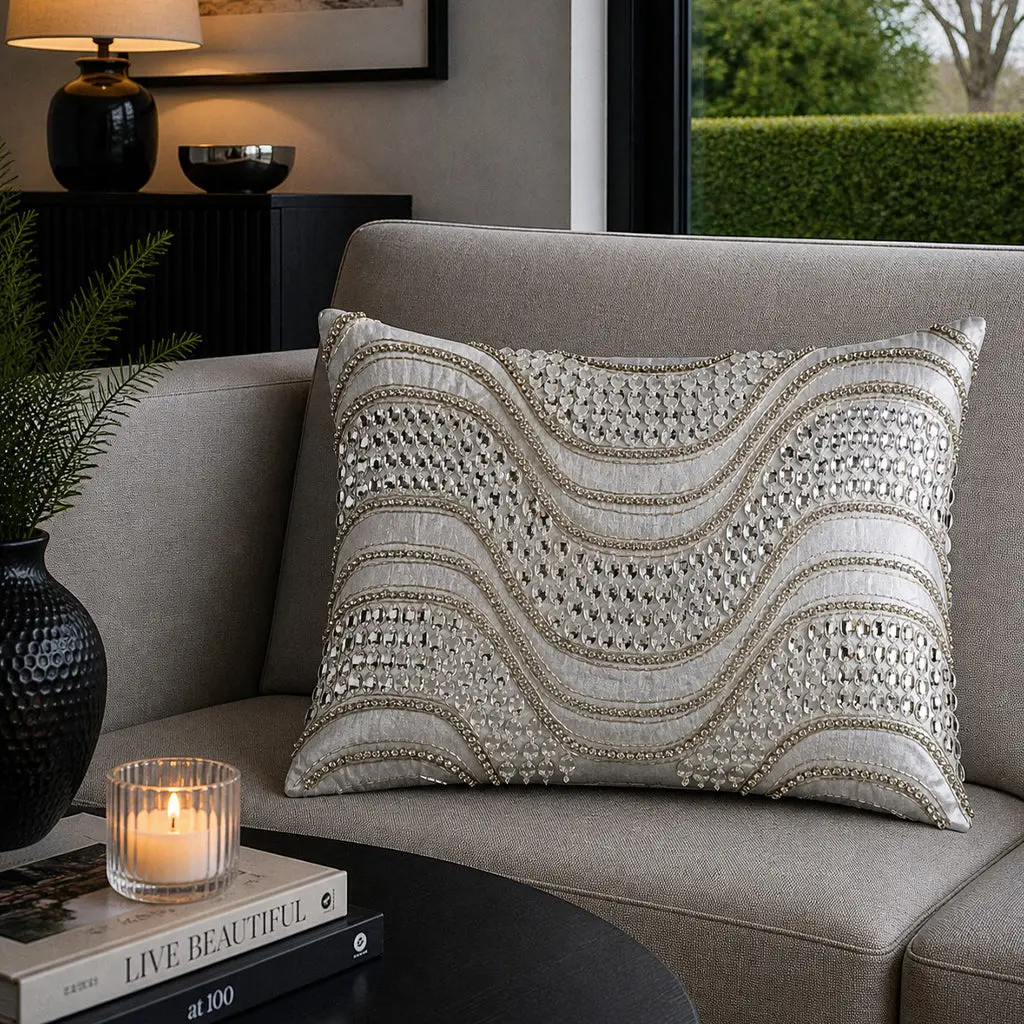 Noelle Bedazzled Crystal Silver Lumbar Pillow