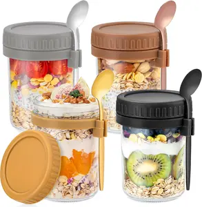 4 Pack Overnight Oats Containers with Lids and Spoons 16 Oz Glass Mason Jars for Overnight Oats Jars Leak Proof Oatmeal Container Great for Cereal Fruit Vegetable Milk Salad Yogurt Meal Prep