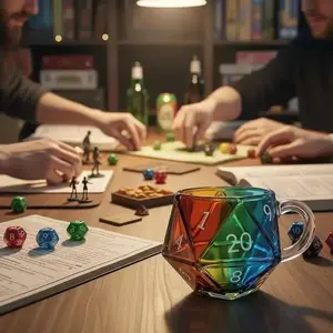 New Game Theme D20 Dice Cup, 300ML Rainbow Iridescent Numbered Mug, Glass-Like Durable Design, Perfect for D&d Players & Rpg Enthusiasts