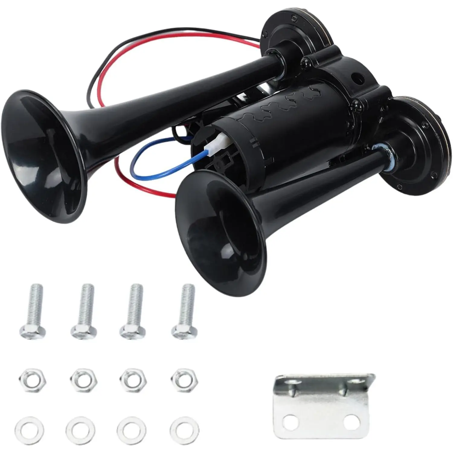 600DB Super Loud Dual Electric Air Horns Kit for Vehicles - With Compressor, Applicable for Cars, SUVs, Trucks, Boats (Black)