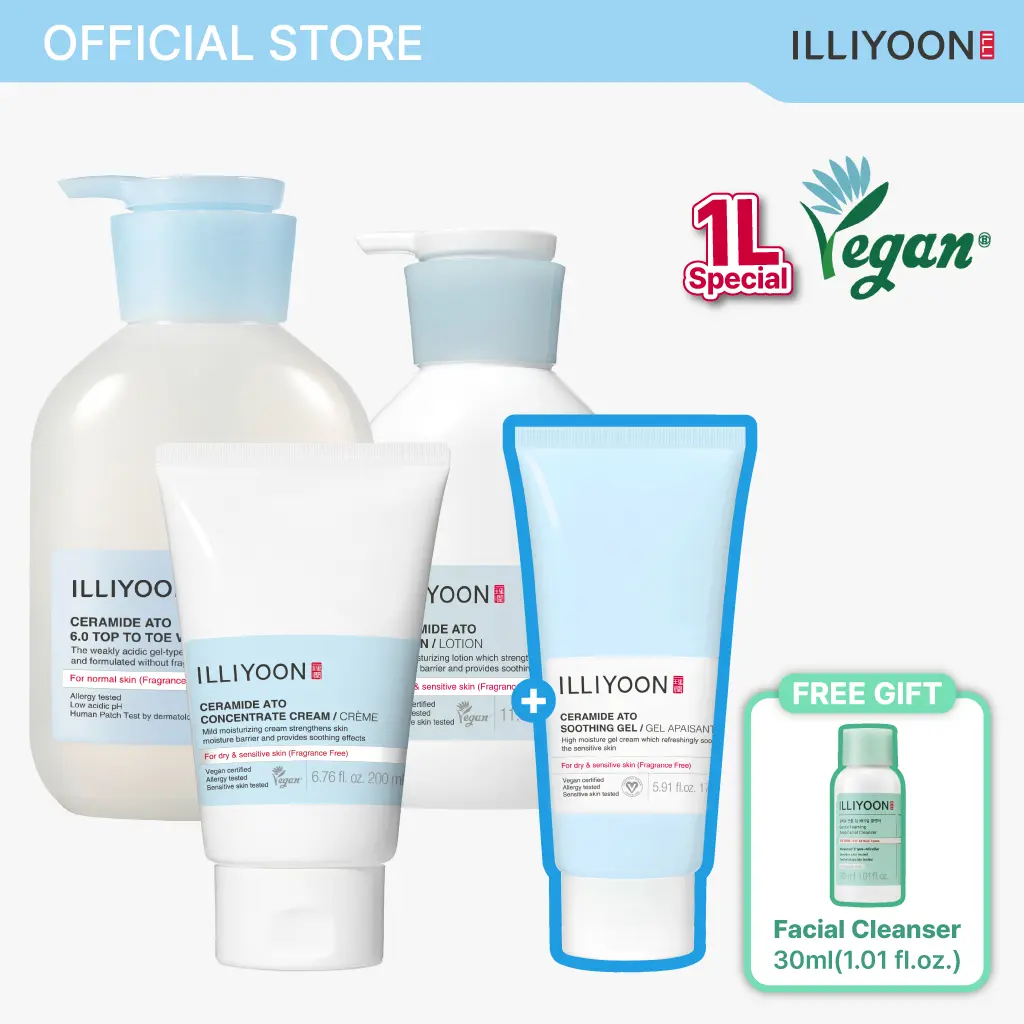 [+FREE Gift] 1L Ceramide Ato Problem Skin Complete Care Trio| Damaged Barrier Repair, Fragrance-Free, Baby-Safe, Repair Cream + Relief Lotion + Gentle Wash