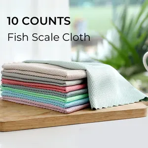 10 Counts Fish Scale Streak-Free&Lint-Free Magic Cleaning Cloth Durable Miracle Polishing Towels Shiny Wipes Microfiber Reusable Cleaning Rags for Glass Mirror Window Car   Multipurpose Absorbent Nanoscale Cleaning Cloth, Suitable for Home and Kitchen