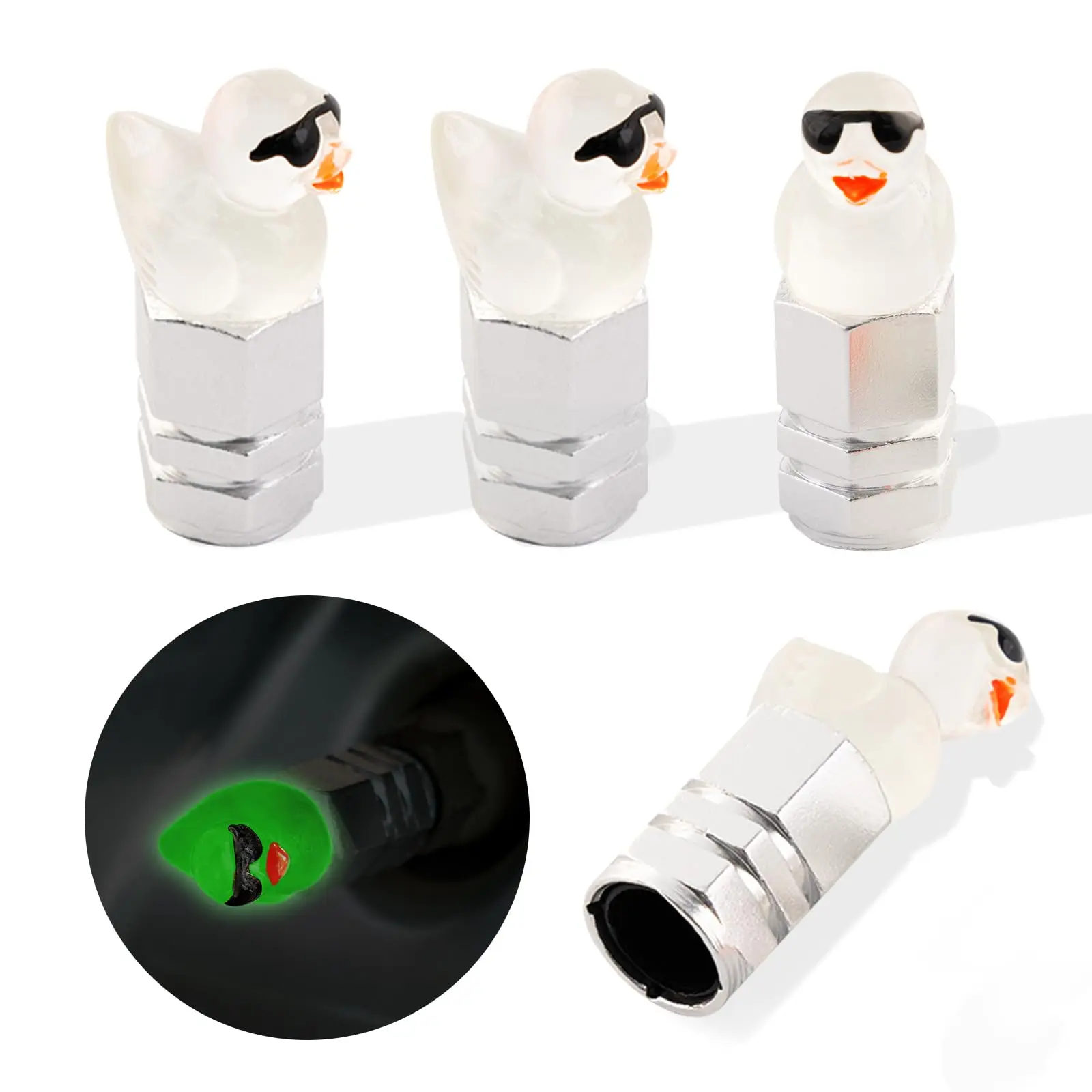 Joytutus 4Pcs Cute Duck-Design Hexagonal Sunglasses Auto Tire Valve Caps, Easy-Install Car Wheel Accessories, Dustproof Anti-Rust Waterproof Parts for Car Enthusiasts