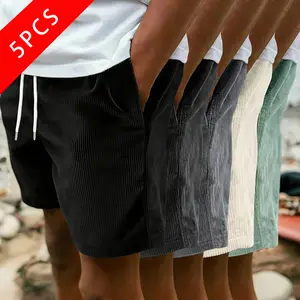 Pack of 5 men’s summer corduroy casual shorts, loose straight fit, breathable fabric